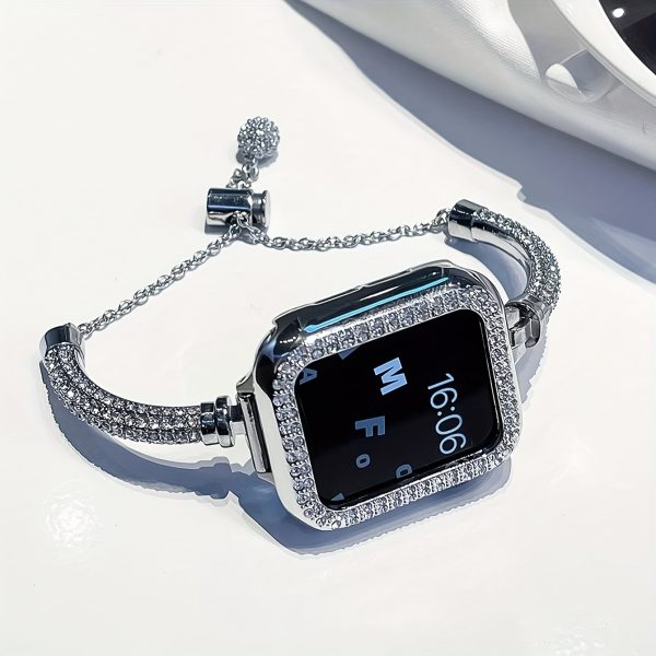 1pc Sparkling Crystal Apple Watch Band Compatible with 38mm-49mm & Ultra/Series 1-10, Alloy Metal Women's Fashion Bracelet - Luxury Gift for Her, Girlfriend, Friends, Apple Watch Bracelet, Smartband Accessory, Cylindrical Gemstone Design, Durable Clasp Feature - Image 5