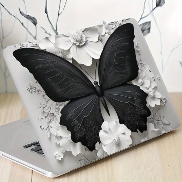 3pcs, 1pc spare, no need to worry about peeling off, black and white butterfly with flower combination pattern - computer protective cover, scratch-resistant, self-adhesive durable, easy installation and removal, universal, non-reusable sticker for notebook computers, stylish design - Image 2
