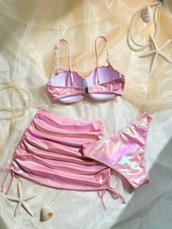 2024 New European And American Gradient Shiny Bikini Women'S Swimsuit Sexy Three-Piece Set for Cross-Border Trade - Image 2