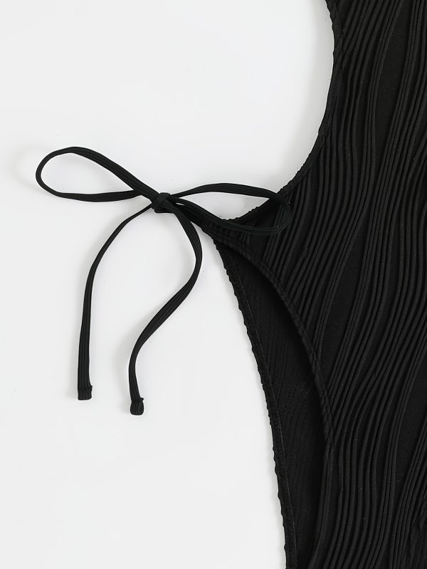 Chic Backless Halter One-Piece Swimsuit for Women - Sexy, High Stretch, Solid Color with Tie Detail, Machine Washable - Image 5