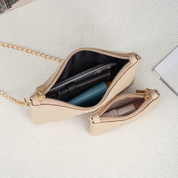 New Fashionable Crossbody Bag Set - Metal Chain Shoulder Strap Wavy Embroidery Single Shoulder Bag, Simple and Versatile, Your Best Companion for Traveling Outdoors to Keep You Stylish at All Times! - Image 10