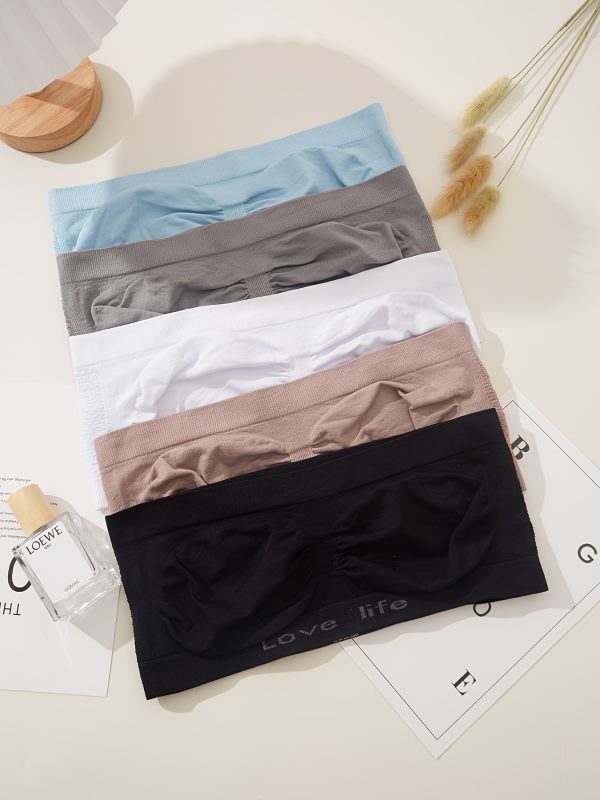 5pcs Strapless Bandeau Tops, Polyamide, Solid Color, Wireless, Medium Support, No Padding, Knit Fabric, 165g/m², for Easter Gift, Various Occasions - Image 6
