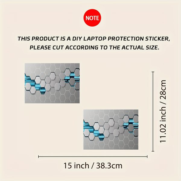 2pcs Geometric Blue & Gray Laptop Skin Stickers - Waterproof, Scratch-Resistant, Self-Adhesive Vinyl Art for Laptops & Cars, Unique Hexagonal Pattern Design, Laptop Accessories | Modern Laptop Design | Durable Laptop Skin, Laptop Decor - Image 4