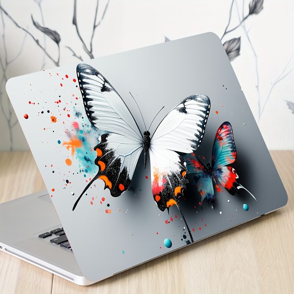 2pcs Butterfly Ink Splashing Laptop Art Decal Protective Case, Universal Netbook Light Beige Sticker Non-Duplicate Use Field Notebook Computer Light Beige Sticker Decal Waterproof and Scratch Resistant - Waterproof, Anti-scratch, Suitable for Laptops, Cars, Helmets, Motorcycles, Refrigerator Decorations - Image 3