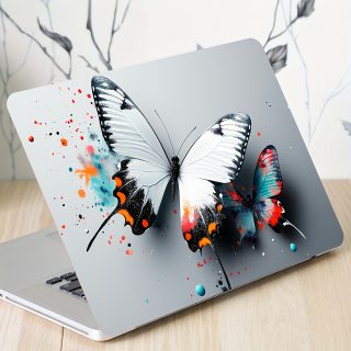 2pcs Butterfly Ink Splashing Laptop Art Decal Protective Case, Universal Netbook Light Beige Sticker Non-Duplicate Use Field Notebook Computer Light Beige Sticker Decal Waterproof and Scratch Resistant - Waterproof, Anti-scratch, Suitable for Laptops, Cars, Helmets, Motorcycles, Refrigerator Decorations