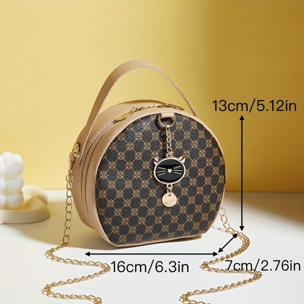Women'S Stylish Black Round Shoulder Bag with Golden-Tone Hardware & Decorative Charm - Compact Synthetic Faux Leather Phone Purse for Daily Use, Travel, and Special Occasions - Perfect Gift for Holidays, Everyday Carry Bag|Chic Accessory|Comfortable Texture - Image 4