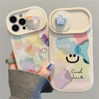 Y2K Cute 3D Star Rainbow Wave Edge Push Window Protective Soft Case For IPhone 15 Pro Max 14 Pro Max 13 12 Pro 11 Shockproof Back Cover