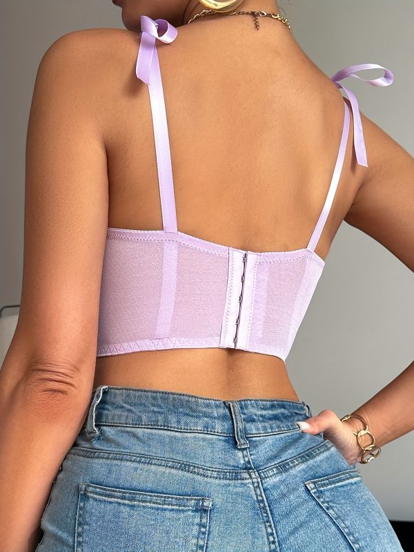 Women'S Sexy Floral Lace-Up Corset with Shoulder Straps - Comfortable Mesh Embroidered Flower Brastring Lingerie, Adult Size, Floral Pattern, Lace-Up Detail, Adult Lingerie|Floral Pattern Bra|Laceup Detailin - Image 3