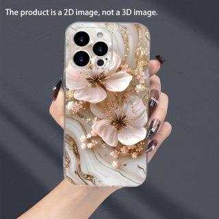 Luxury Marble Flower Case for Iphone 16 Pro Max/15/14/13/12/11 - Features a Vibrant Pink Peony Design with Golden Highlights And a Clear Anti-Yellowing Cover, Perfect As a Sophisticated Gift for
