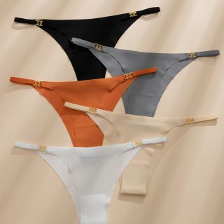 5pcs Women's Low-Rise Seamless Breathable Sheer Underwear - Ultra-Thin Summer Panties with Ultra-Lightweight Fabric, 4 Colors (Black/Grey/Orange/White) & Machine Washable, Everyday Comfort, Stylish Minimalistic, Smooth Texture Fabric