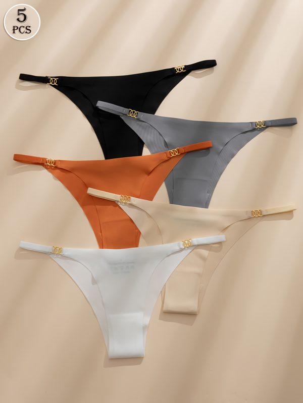 5pcs Women's Low-Rise Seamless Breathable Sheer Underwear - Ultra-Thin Summer Panties with Ultra-Lightweight Fabric, 4 Colors (Black/Grey/Orange/White) & Machine Washable, Everyday Comfort, Stylish Minimalistic, Smooth Texture Fabric
