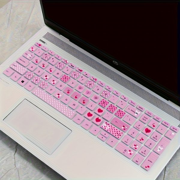 Super Cute Bear & Heart Design Waterproof Silicone Keyboard Case for HP Star 15 Series Laptops - Soft, Playful, and Durable Protection with Pink Heart Pattern, Ideal for Youngsters, Laptop Protection | Playful Design | Silicone Case, Laptop Keyboard Protector - Image 4