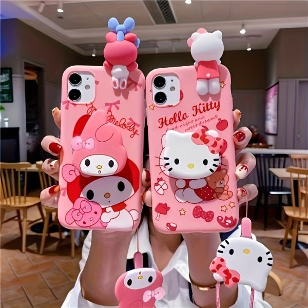 Sanrio Sanrio Cartoon Mobile Phone Case with Stand, Suitable for iPhone 16/15/14/13/12/11/XS/XR/X Plus Pro Max Mobile Phone Case TPU Soft Shell Cartoon Cute and Fashionable Full-coverage Mobile Phone Case