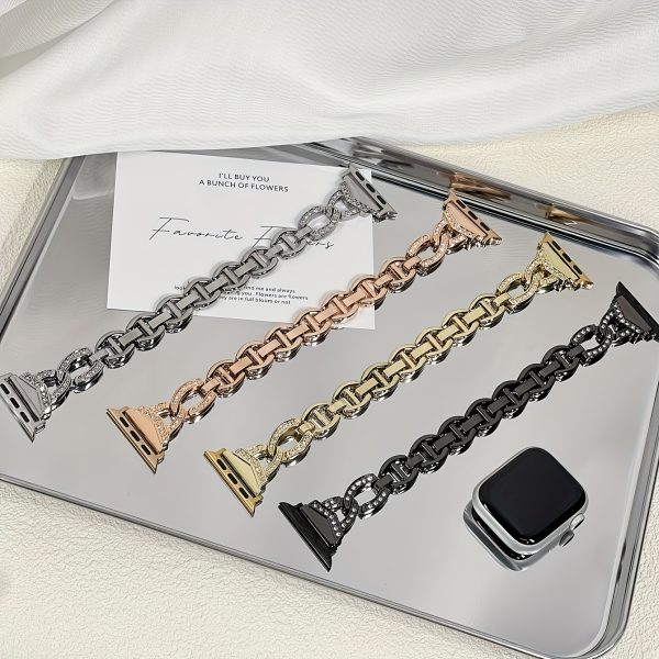 Stainless Steel Glittering Metal Strap for Apple Watch Band Ultra 49mm, 45mm, 41mm, 40/44mm, Women'S Band, Compatible with for iwatch Series 10/9/8/7/6/5/4/3/2/1 SE, Fashionable Accessory | Sparkling Accessory | Durable Strap - Image 11