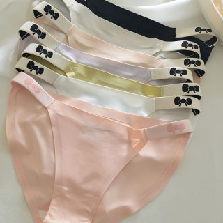 7pcs Women's Breathable Nylon Briefs - Soft, Stretchy, Solid Color Panties with Cute Bow Detail, Non-Transparent