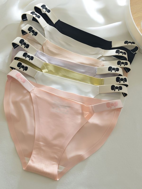 7pcs Women's Breathable Nylon Briefs - Soft, Stretchy, Solid Color Panties with Cute Bow Detail, Non-Transparent