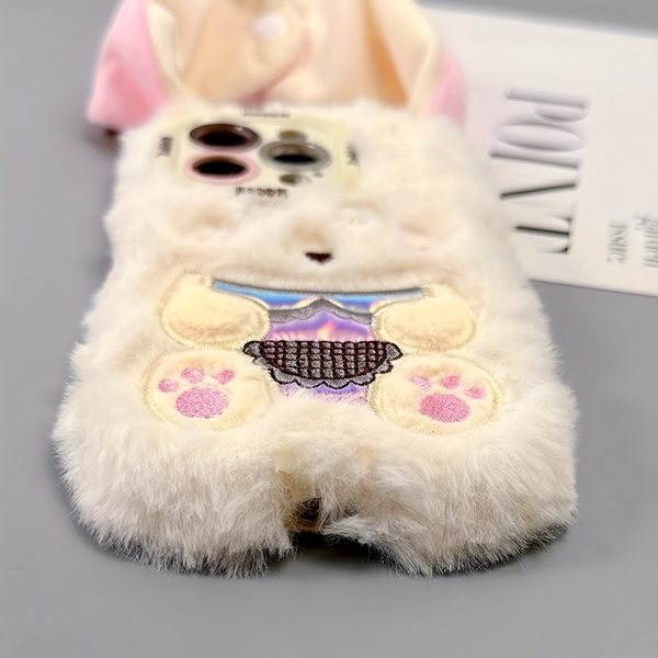 Autumn and Winter Long Ears Bunny Plush Mobile Phone Case with Buttons Suitable for iPhone 16 Pro Max - Image 5