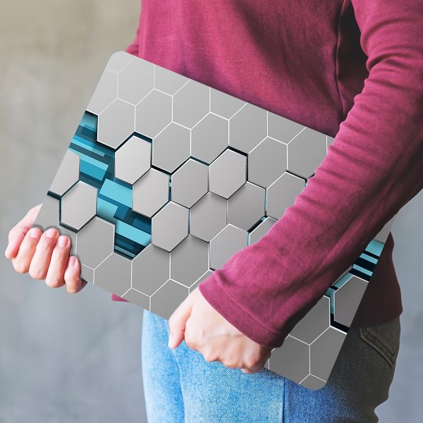 2pcs Geometric Blue & Gray Laptop Skin Stickers - Waterproof, Scratch-Resistant, Self-Adhesive Vinyl Art for Laptops & Cars, Unique Hexagonal Pattern Design, Laptop Accessories | Modern Laptop Design | Durable Laptop Skin, Laptop Decor - Image 5