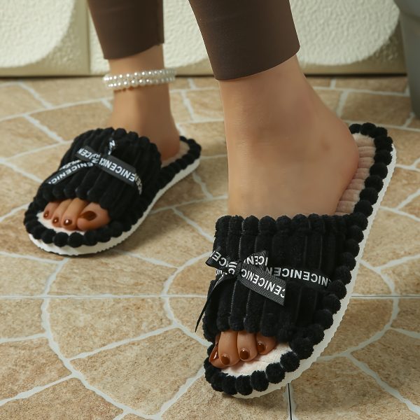Women's All-Season Open-Toe Slip-On Slippers with Bow Detail - Soft Corduroy Fabric, Cushioned EVA Sole & Silent Non-Slip Indoor House Shoes for Home, Wedding Guest Comfort, Ladies Slippers, Scalloped Edge Design - Image 14