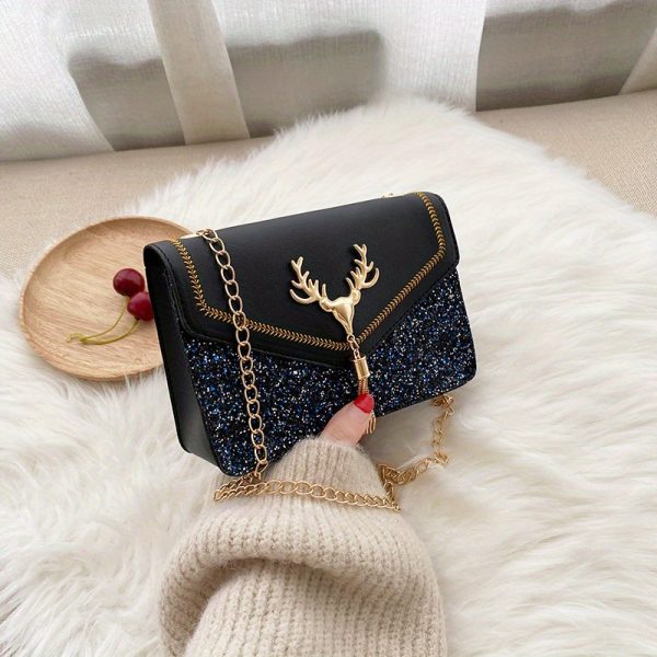 Women'S Red Shoulder Bag with Golden Deer Emblem, Adjustable Chain Strap, and Buckle Closure - Elegant Animal Print Design for Casual or Formal Occasions, Evening Handbag | Stylish Chain Strap | Ba