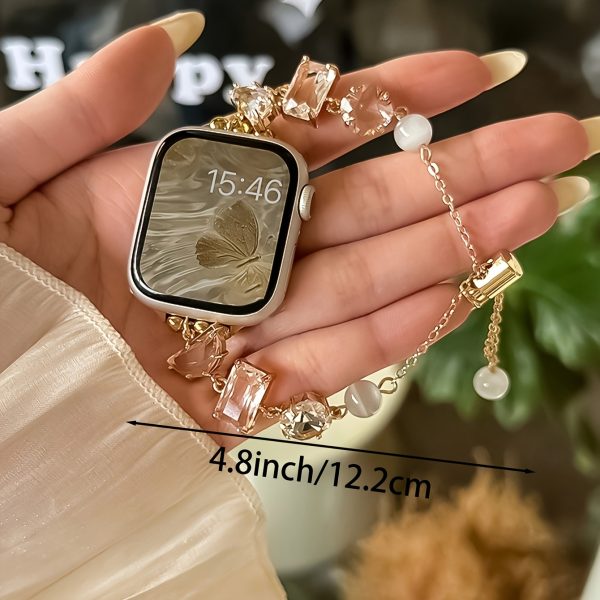 1pc Alloy Copper Gemstone Chain Style for apple Watch Band Strap, Women Fashionable Wristband, Without Battery, Compatible with 38mm 40mm 41mm 42mm 44mm 45mm 46mm 49mm for apple Watch Ultra S10/9/8/7/6/5/4/3/2/1 Smart Watch - Image 2