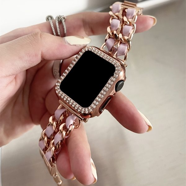 BIIFAKOO-Little Flavor Apple Watch Strap is suitable for iwatch10 9 8 7 6 5 4 3 2 1 SE Advanced Metal Chain with Two Rows of Protective Case compatible with 45mm 44mm 42mm 41mm 40mm 38mm - Image 13