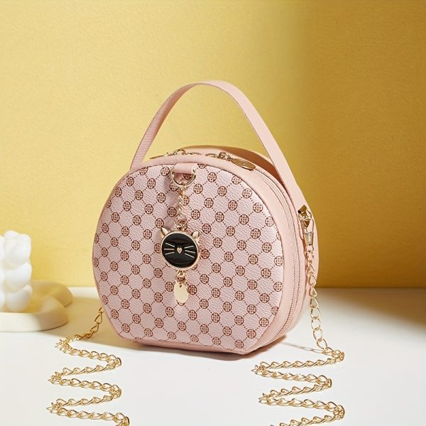 Women'S Stylish Black Round Shoulder Bag with Golden-Tone Hardware & Decorative Charm - Compact Synthetic Faux Leather Phone Purse for Daily Use, Travel, and Special Occasions - Perfect Gift for Holidays, Everyday Carry Bag|Chic Accessory|Comfortable Texture - Image 8