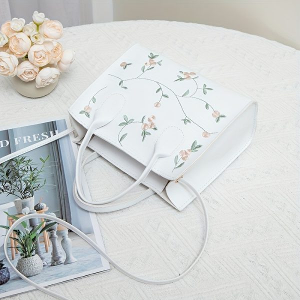 Women's Casual Floral Crossbody Bag - White with Detachable Adjustable Strap & Zipper Closure, Minimalist Holiday Design for Everyday Use, Personal Item Storage, Sleek Appearance - Image 9