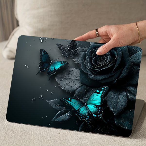 2pcs Butterfly Rose Laptop Skin Decal Sticker, Waterproof and Scratch-Resistant Vinyl Protective Cover for Notebooks, Semi-Matte Finish, Self-Adhesive, Single Use, Notebook Decoration | Floral Notebook Design | Durable Notebook Cover - Image 8