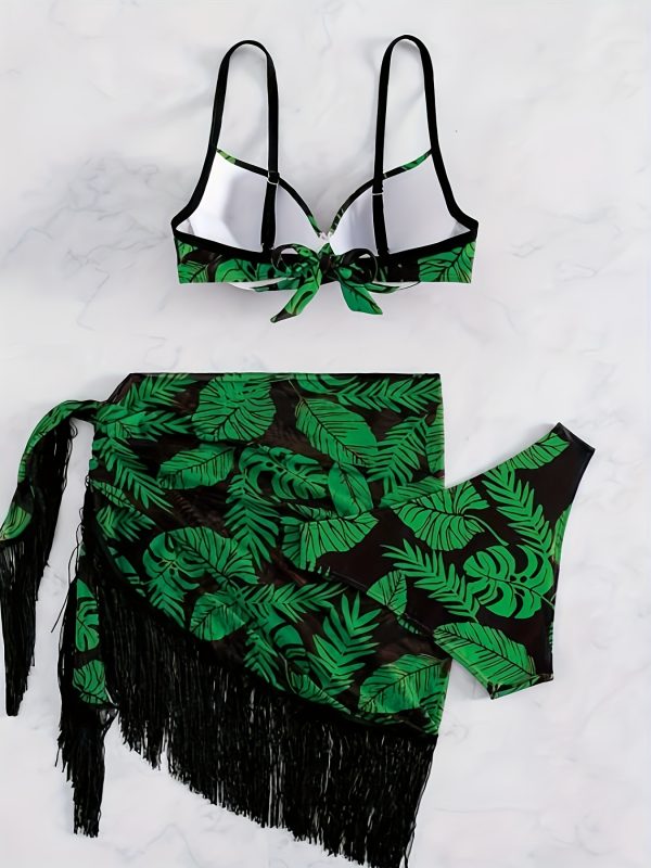 Plant Print Bikini with Tassel Swimwear for Women - Image 2