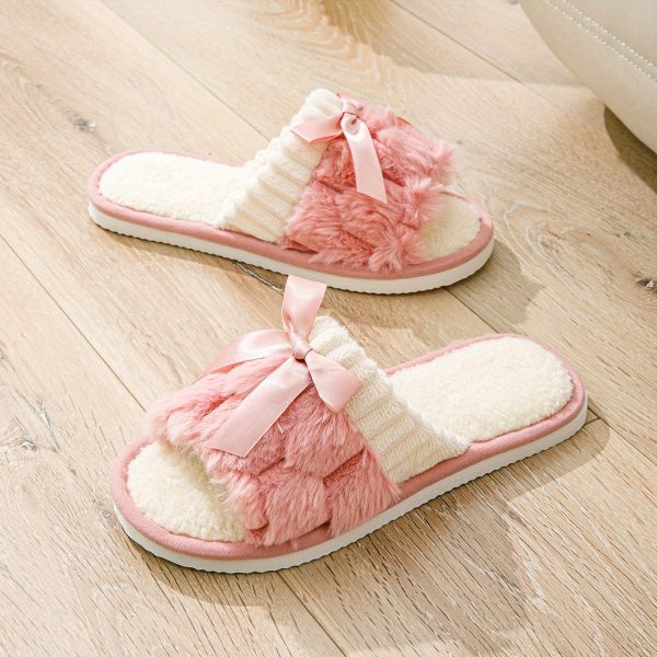 Elegant Bowknot Slide Sandals - Soft Plush Fabric, Non-Slip EVA Sole, Breathable & Odor-Resistant, Lightweight Comfort for Indoor/Outdoor Wear, Two-Wear Design for Couples - Image 20