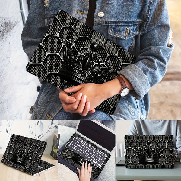 2pcs Black Crown & Sunflower 3D Laptop Light Beige Stickers - Waterproof Scratch-Resistant Vinyl, Self-Adhesive Semi-Matte Finish, Fit for Laptops, Notebooks & Netbooks (Reusable Alternative: Vinyl Wrap), Laptop Stickers, Device Customization, Hexagonal Pattern, Tech Accessories, Artistic Decals, Durable Material, Protective Decals, Tech Enthusiasts - Image 3