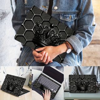 2pcs Black Crown & Sunflower 3D Laptop Light Beige Stickers - Waterproof Scratch-Resistant Vinyl, Self-Adhesive Semi-Matte Finish, Fit for Laptops, Notebooks & Netbooks (Reusable Alternative: Vinyl Wrap), Laptop Stickers, Device Customization, Hexagonal Pattern, Tech Accessories, Artistic Decals, Durable Material, Protective Decals, Tech Enthusiasts