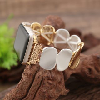 Elegant Golden-Tone Stretch Bracelet Band for Apple Watch Series (38mm-49mm) - Fashionable Two-Tone Metal 's Wristband with Heart Accents, Compatible with iWatch Ultra 2, SE, and More, Wearable Technology | Luxury Watch Strap | Decorative Elets, Apple Watch Accessories