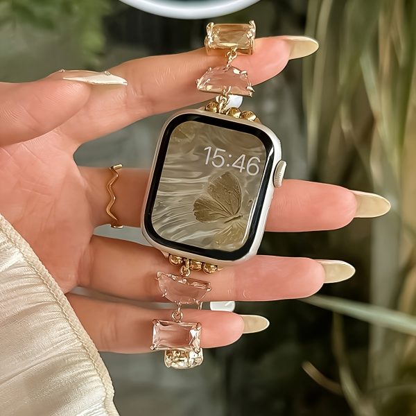 1pc Alloy Copper Gemstone Chain Style for apple Watch Band Strap, Women Fashionable Wristband, Without Battery, Compatible with 38mm 40mm 41mm 42mm 44mm 45mm 46mm 49mm for apple Watch Ultra S10/9/8/7/6/5/4/3/2/1 Smart Watch - Image 4