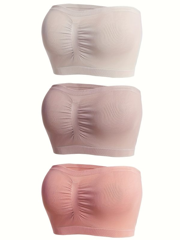 3-Pack Elegant Black Bandeau Bra Tops, Anti-Slip Gathered Chest Wrap, Seamless Strapless Breathable Lingerie Set - Image 6