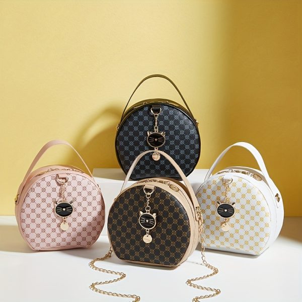 Women'S Stylish Black Round Shoulder Bag with Golden-Tone Hardware & Decorative Charm - Compact Synthetic Faux Leather Phone Purse for Daily Use, Travel, and Special Occasions - Perfect Gift for Holidays, Everyday Carry Bag|Chic Accessory|Comfortable Texture - Image 3