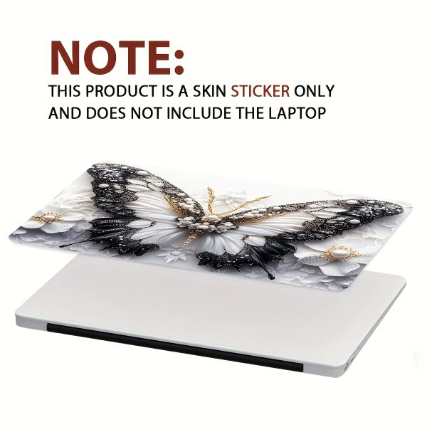 2pcs Butterfly Floral Laptop Light Beige Decals - Elegant Pearl & Crystal Design, Waterproof & Scratch-Resistant Vinyl Stickers for Notebooks, Semi-Matte Finish, Laptop Stickers - Image 7
