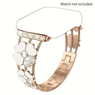 Shiny Clover Petal Metal Strap Bracelet for Apple Watch Ultra 2/1 Series 10 9 8 7 6 5 4 3 2 1 SE Women'S Bands