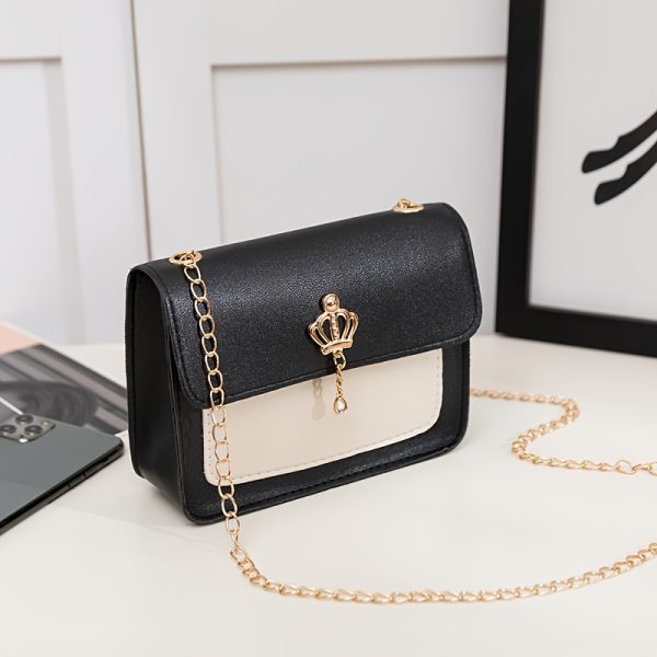 Black Synthetic Faux Leather Minimalist Geometric Pattern Unlined Lightweight Crossbody Shoulder Messenger Bag, Small, Cute, Simple, Versatile, with Removable-strap and Magnet Closure, for Women, Ladies - Image 10