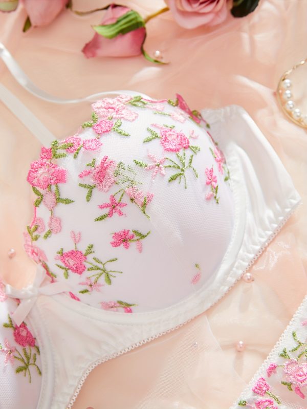 Elegant Lingerie Set, Floral Embroidery Push Up Cami Bra & Panties, Women's Lingerie & Underwear - Image 4