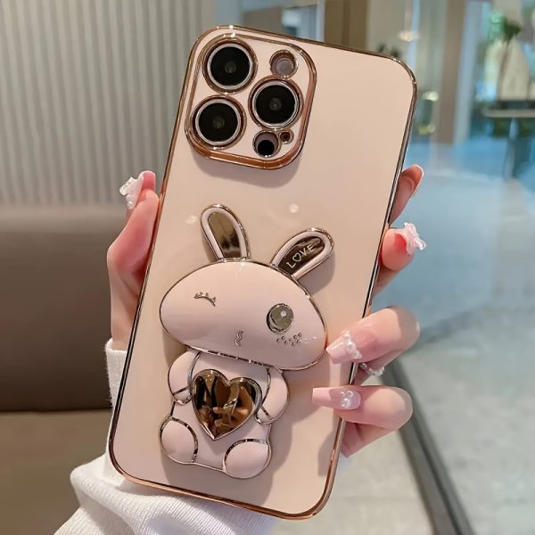 [Cute Rabbit] Designed for iPhone 11, iPhone 13, iPhone 14, iPhone 13 Pro Max, iPhone 14 Pro Max, iPhone 15, iPhone 15 Pro, iPhone 5 Pro Max, iPhone 16, iPhone 16 Pro, iPhone 16 Plus and iPhone 16 Pro Max Cute and Simple Electroplated Rabbit Holder Protective Case - Image 3
