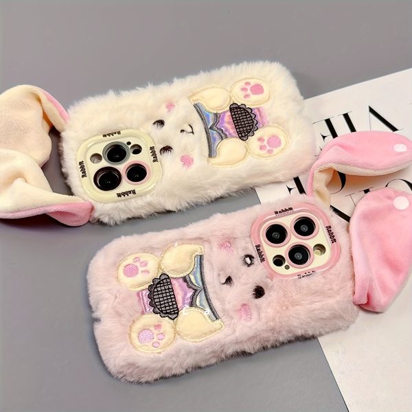 Autumn and Winter Long Ears Bunny Plush Mobile Phone Case with Buttons Suitable for iPhone 16 Pro Max - Image 3