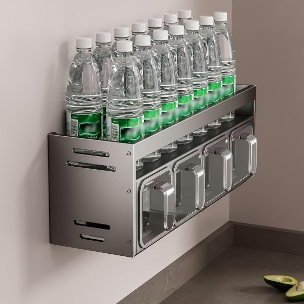 1pc Wall Mounted Condiment Organizer Set - Durable Aluminum, No Drilling Required, Includes Condiment Containers and Jars for Kitchen and Dining Room - Image 6