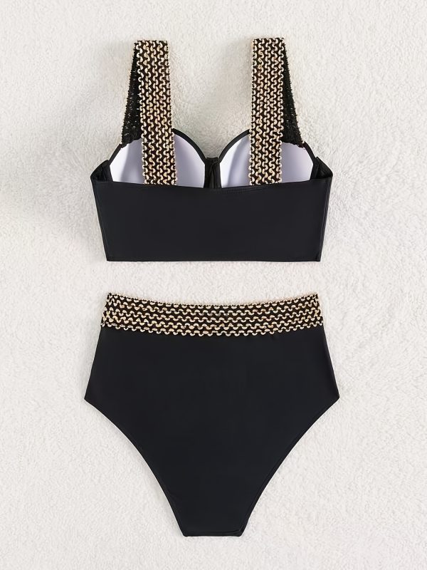 Women's Elegant Bikini Set, Fashionable Two-Piece Swimsuit with Geometric Patterned Straps And High Cut Panty - Image 6
