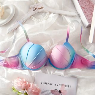 Women's Sexy Gradient Print Underwire Bra - Ombre Blue to Pink Lift & Support, Comfortable Steel Boned Lingerie for Bridal & Special Occasions, Evening Wear Accessory | Comfortable Fit