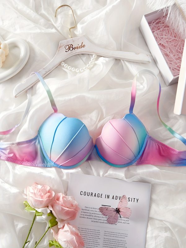 Women's Sexy Gradient Print Underwire Bra - Ombre Blue to Pink Lift & Support, Comfortable Steel Boned Lingerie for Bridal & Special Occasions, Evening Wear Accessory | Comfortable Fit