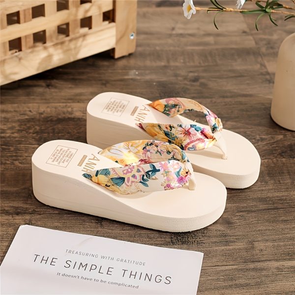 Elegant Bohemian Floral Women'S Flip Flops with Open Toe, Breathable Fabric Strap, Cushioned EVA Sole, Black and White Summer Beach Sandals for Vacation - Image 8