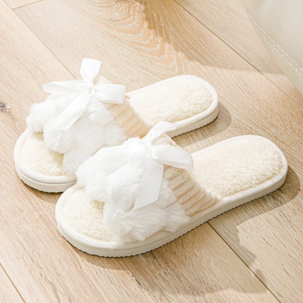 Elegant Bowknot Slide Sandals - Soft Plush Fabric, Non-Slip EVA Sole, Breathable & Odor-Resistant, Lightweight Comfort for Indoor/Outdoor Wear, Two-Wear Design for Couples - Image 16
