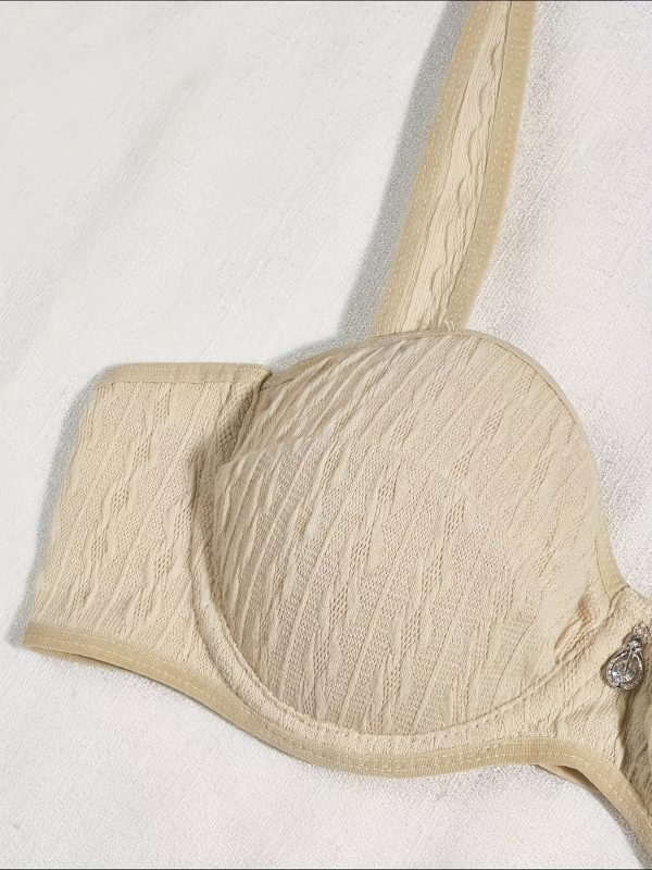 Women'S Comfortable, Lightweight, Solid Beige Bra Set with Rhinestone Accents - No Padding, Perfect for Everyday Wear, Everyday Bra Set|Minimalist Bra Design|Comfortable Bra - Image 7